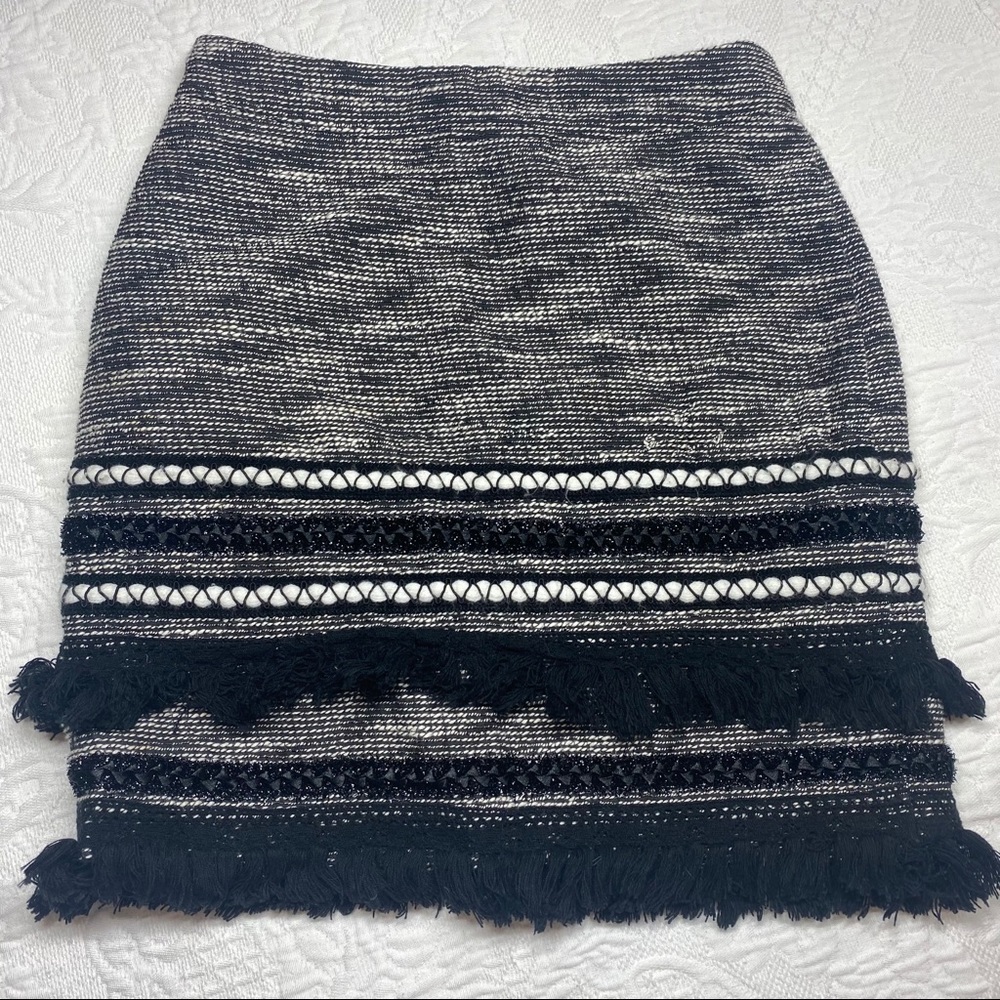 H&M Tweed Tassel Fringe Pencil Mini Skirt